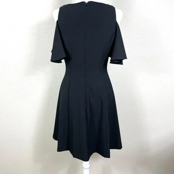 Eliza J Flutter Sleeve Fir Flare Dress Cocktail Party Black Size 6 - Picture 2 of 5